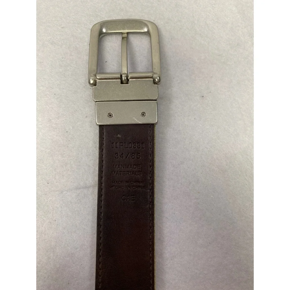 Mens Reversible Canvas Leather Belt Silver Buckle‎ Size 34